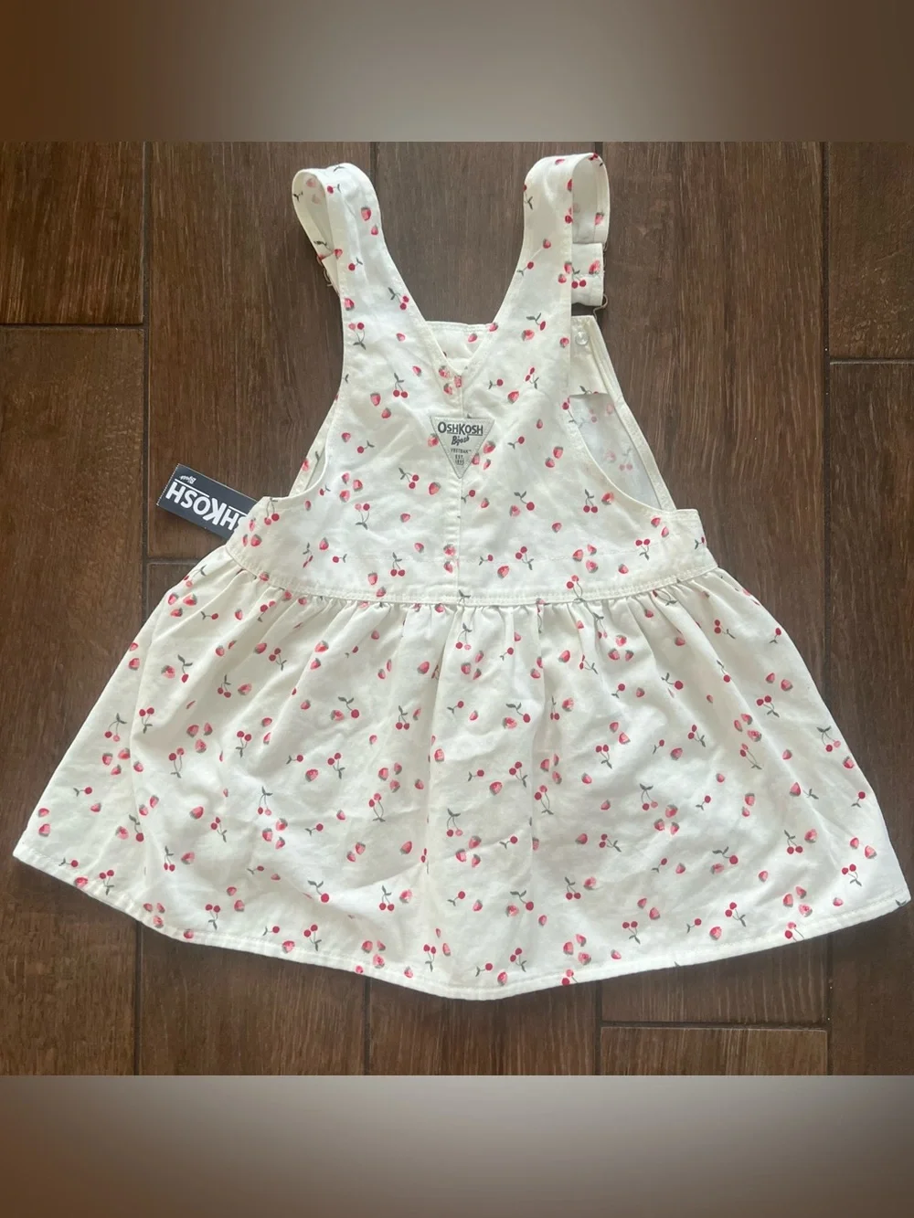 Osh Kosh B'Gosh Overalls Dress White Denim Fruit Pattern 4T New with Tags